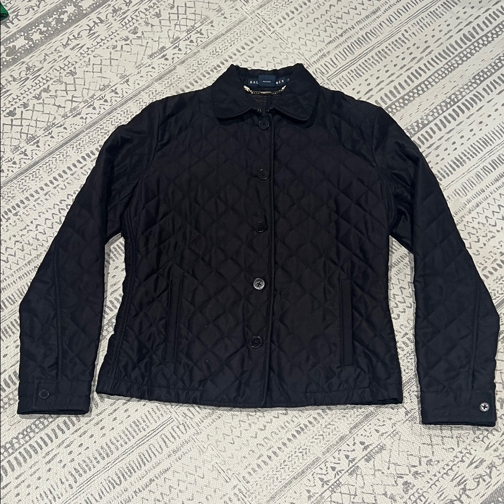 π€Ralph Lauren Black Quilted Button-Up Jacket β Size S π€ - Picture 2 of 11